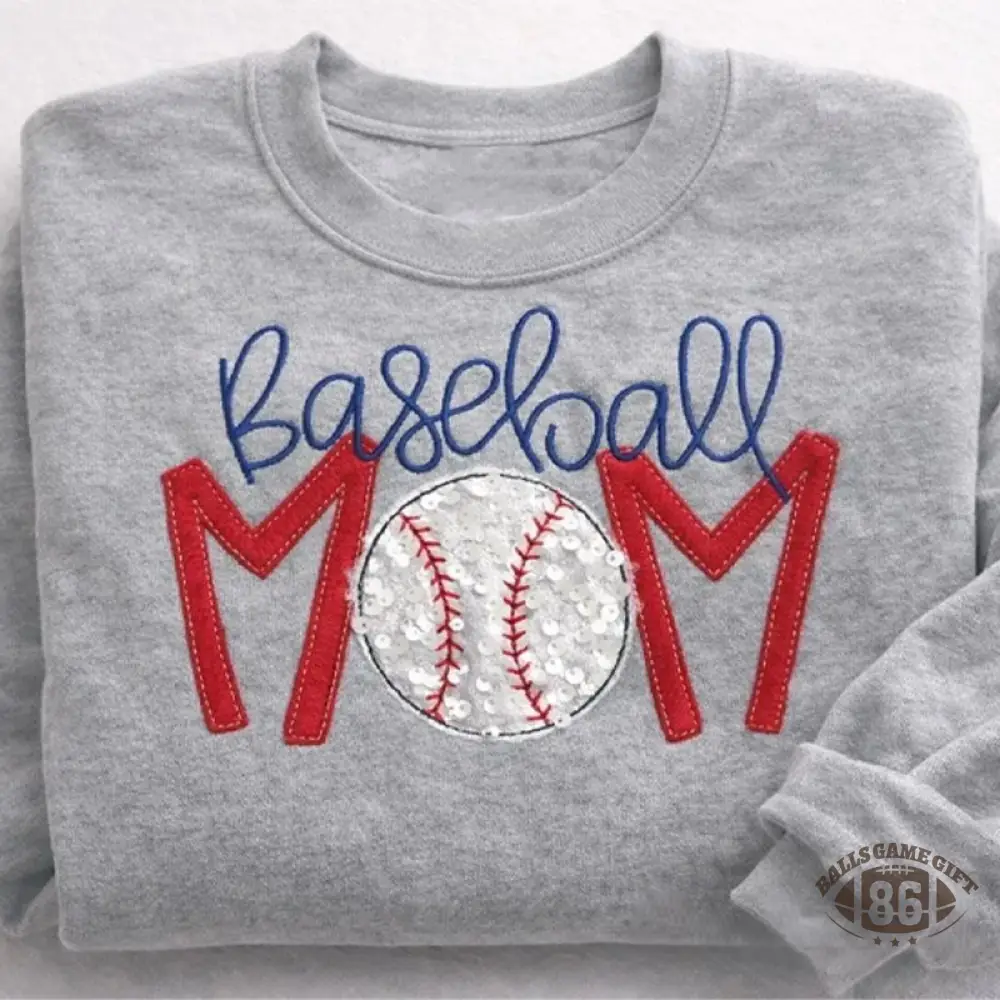 Proudstitch Baseball Mom Sequins Embroidered Apparel Custom Baseball Mom Sweatshirt