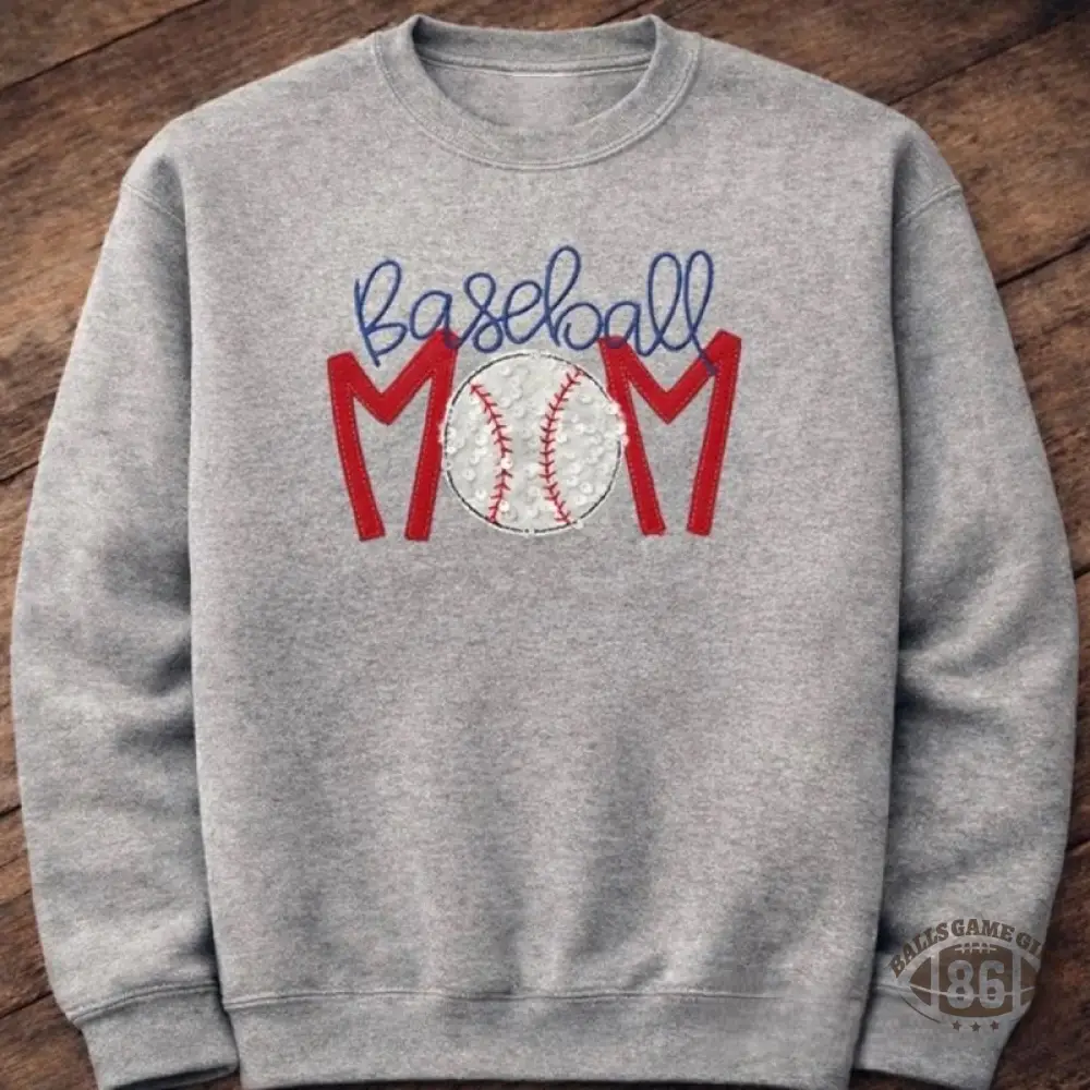 Proudstitch Baseball Mom Sequins Embroidered Apparel Custom Baseball Mom Sweatshirt