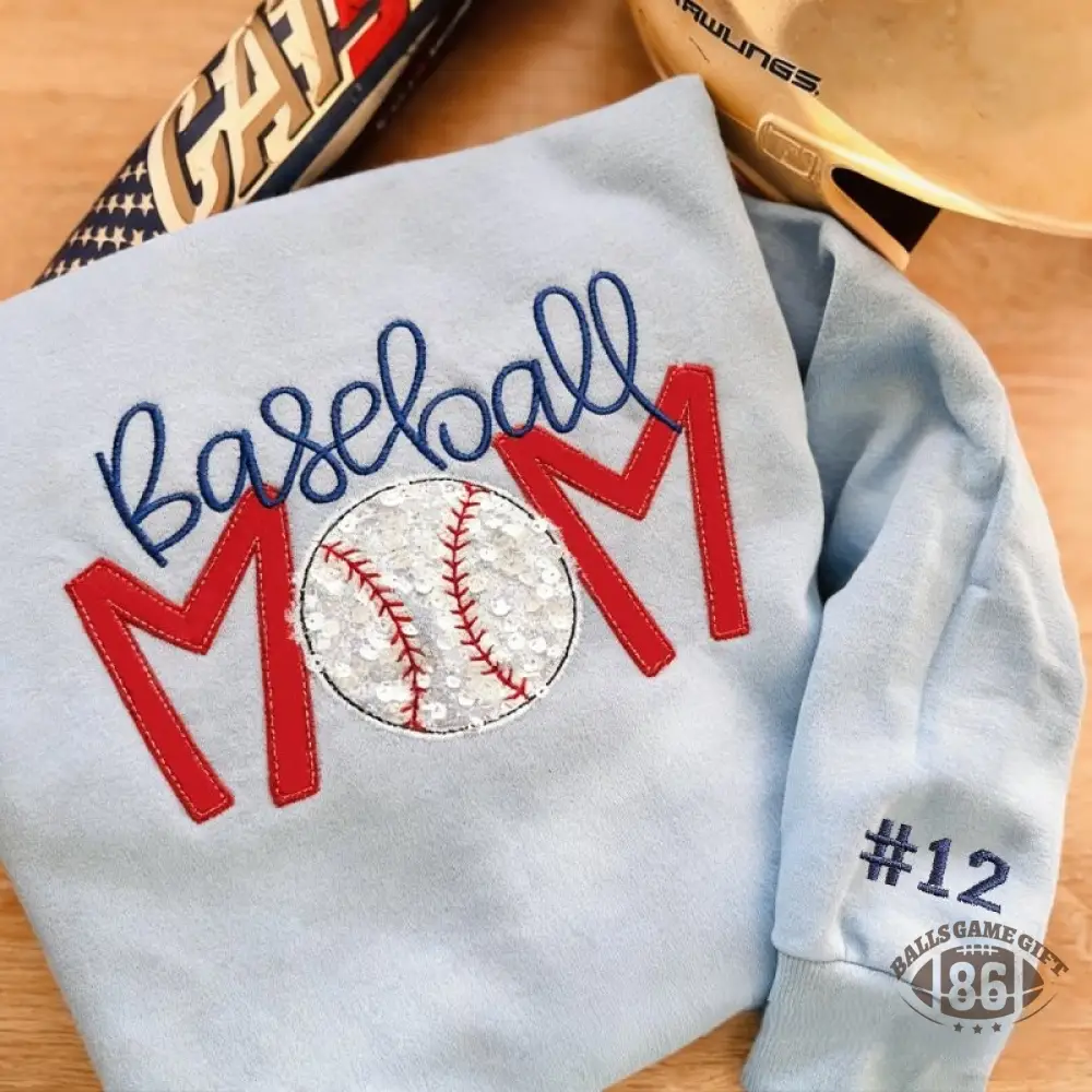 Proudstitch Baseball Mom Sequins Embroidered Apparel Custom Baseball Mom Sweatshirt