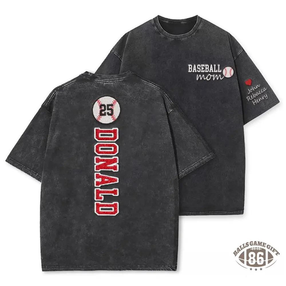 Baseball Mom Washed T-Shirt Glitter Embroidery Name or Team Name Shirt