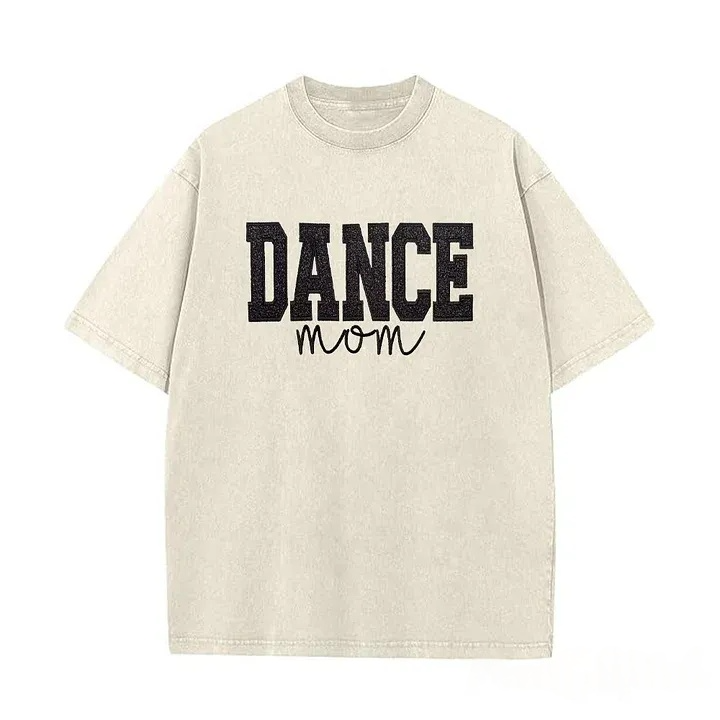 Personalized Embroidered Dance Mom Washed T-Shirt with Kids Name on Sleeve