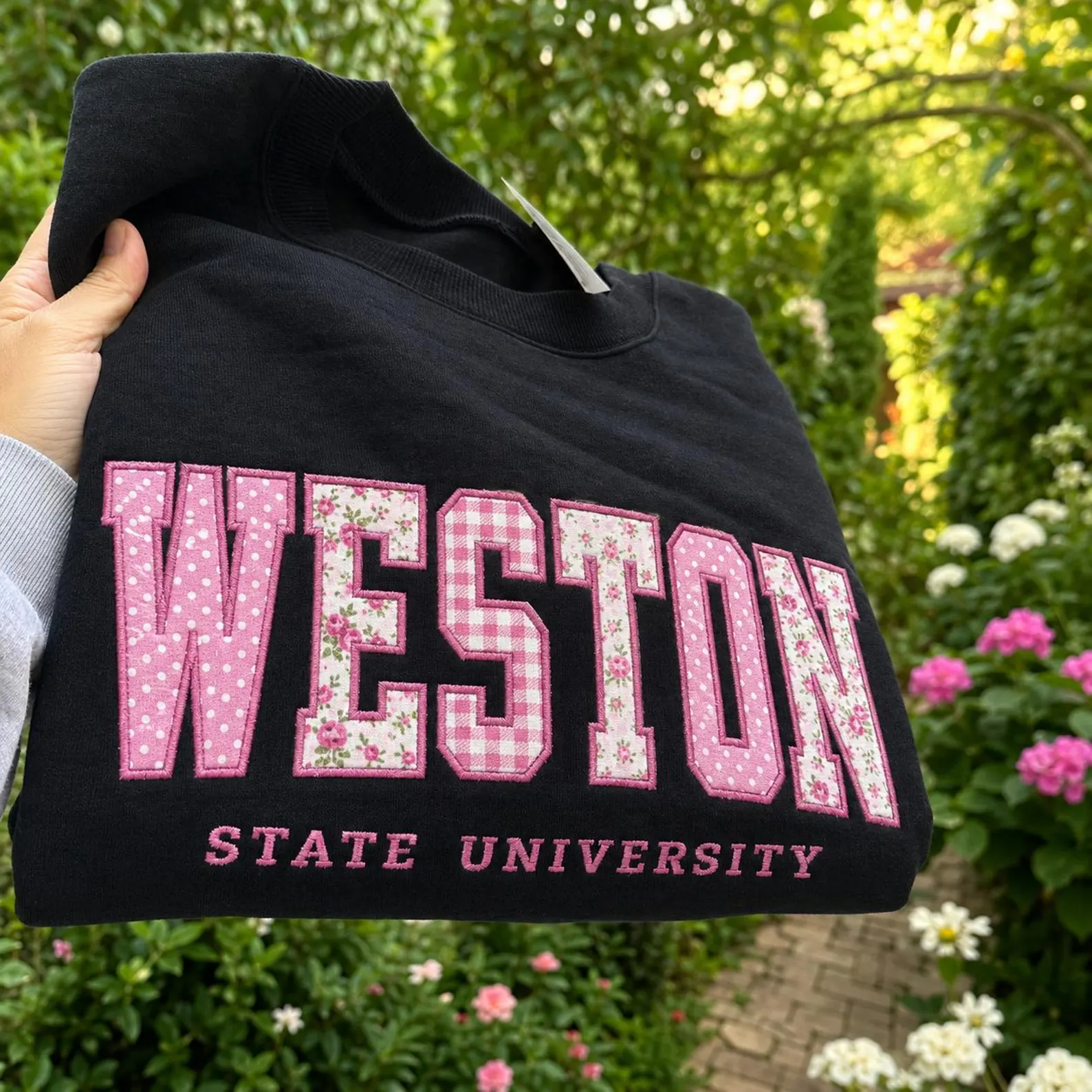 Custom Floral Plaid Name State University Crewneck Sweatshirt