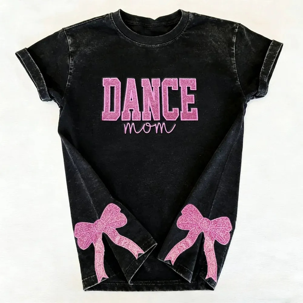 Personalized Embroidered Dance Mom Washed T-Shirt with Kids Name on Sleeve