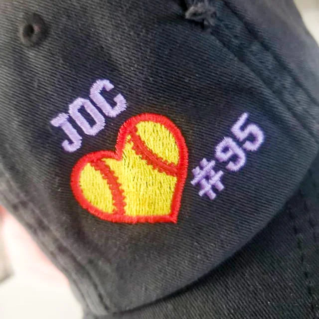 Custom Embroidered Baseball Cap with Baseball Heart