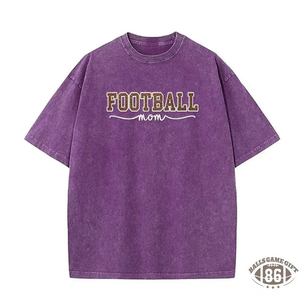 Glitter Embroidered Football Mom Proud Sport Mom Washed T-Shirt