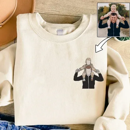 Custom Mama & Mom Portrait Embroidered Sweatshirt, Personalized Family Photo Crewneck, Mother's Day Gift