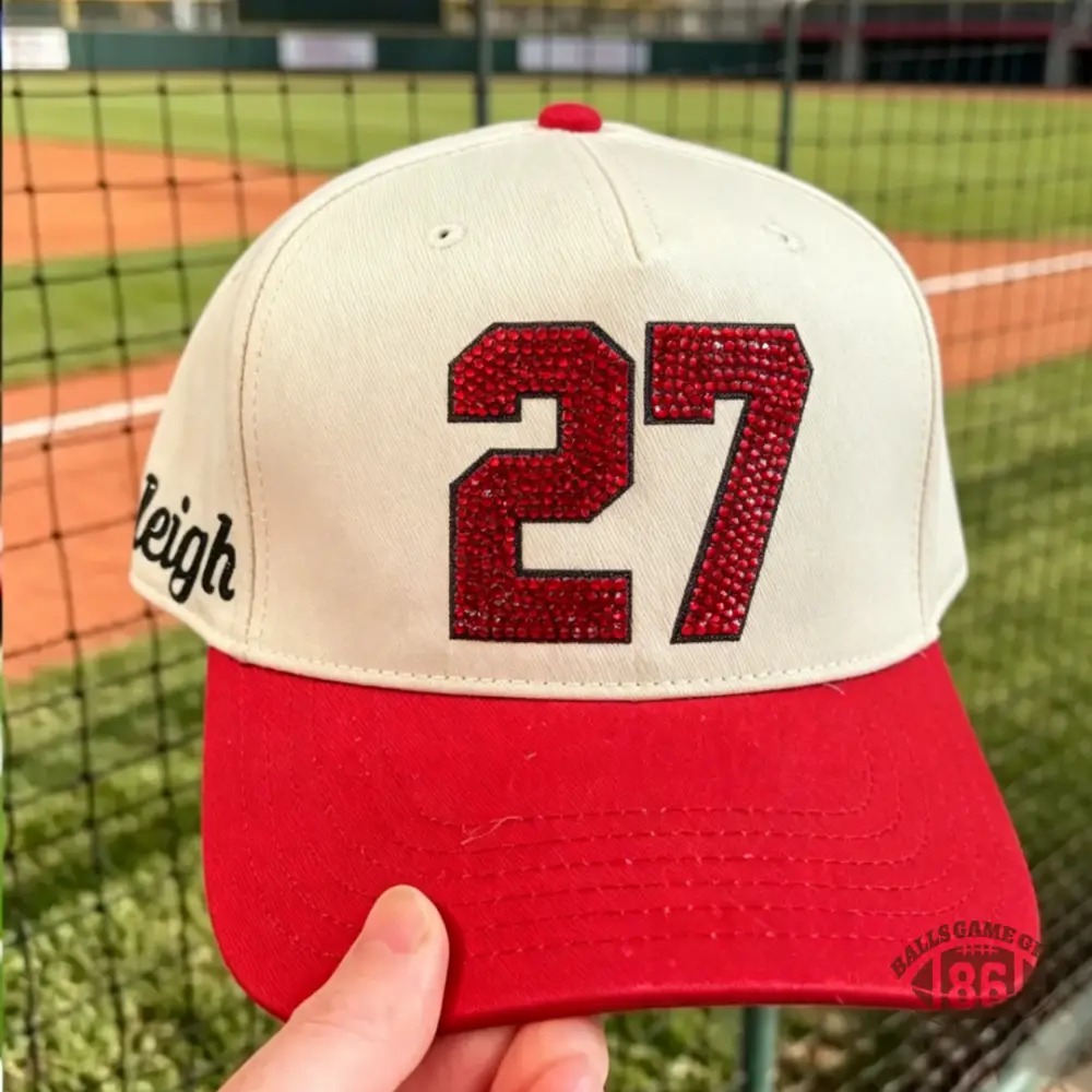 Bling Sparkle Rhinestone Custom Number Game Day Cap, Cute Two Tone Personalized Sports Mom Hat