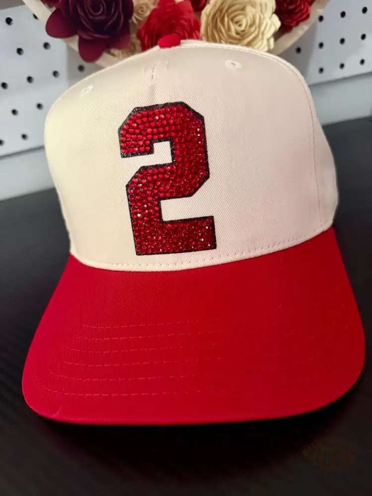 Bling Sparkle Rhinestone Custom Number Game Day Cap, Cute Two Tone Personalized Sports Mom Hat