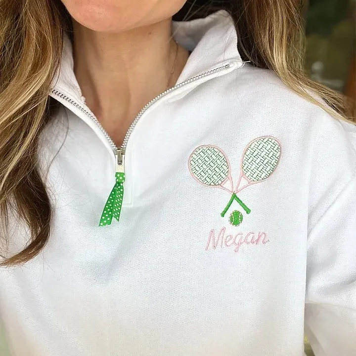 Personalized Tennis Racket Quarter Zip Sweatshirt Custom Name Tennis Pullover