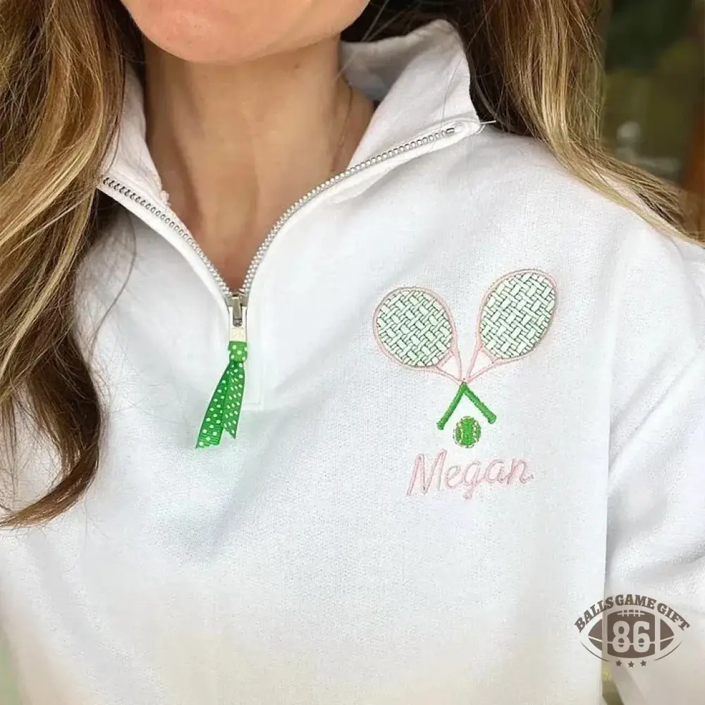 Personalized Tennis Racket Quarter Zip Sweatshirt Custom Name Tennis Pullover