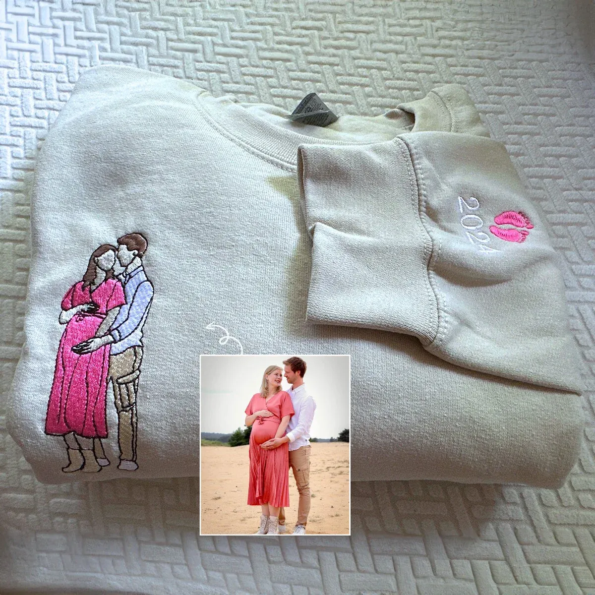 Custom Mama & Mom Portrait Embroidered Sweatshirt, Personalized Family Photo Crewneck, Mother's Day Gift