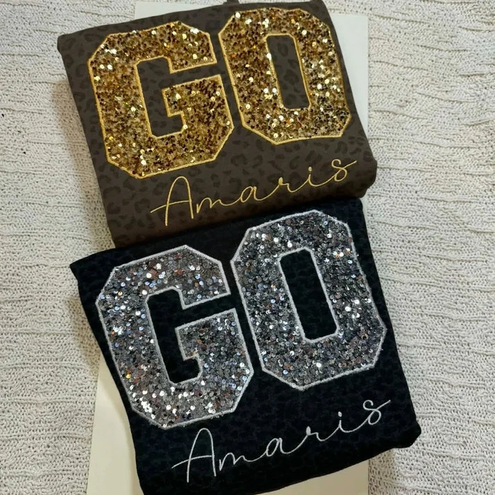 Custom Game Day ''GO'' Sweatshirt – Sequin Varsity Letter Camo Tee