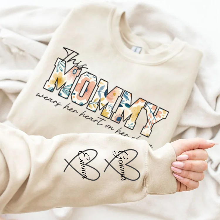 Custom Mama Embroidered Sweatshirt with Names on Sleeve Personalized Mother's Day Gift for Mom