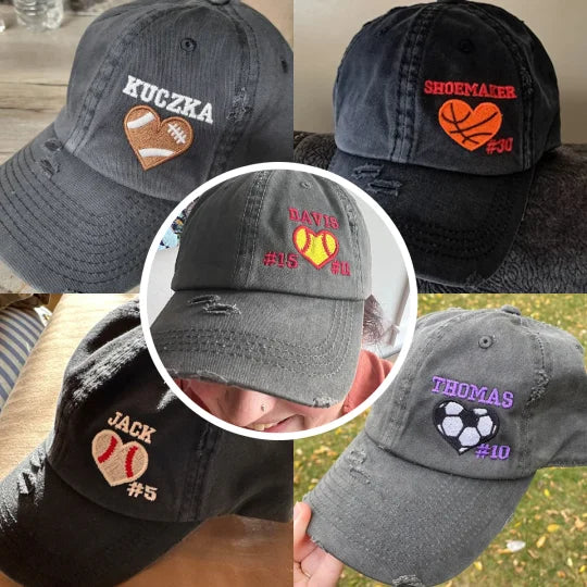 Custom Embroidered Baseball Cap with Baseball Heart