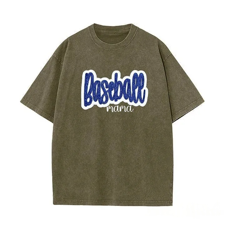 Personalized Custom Glitter Embroidered Baseball Mom Washed T-Shirt with Side Bow