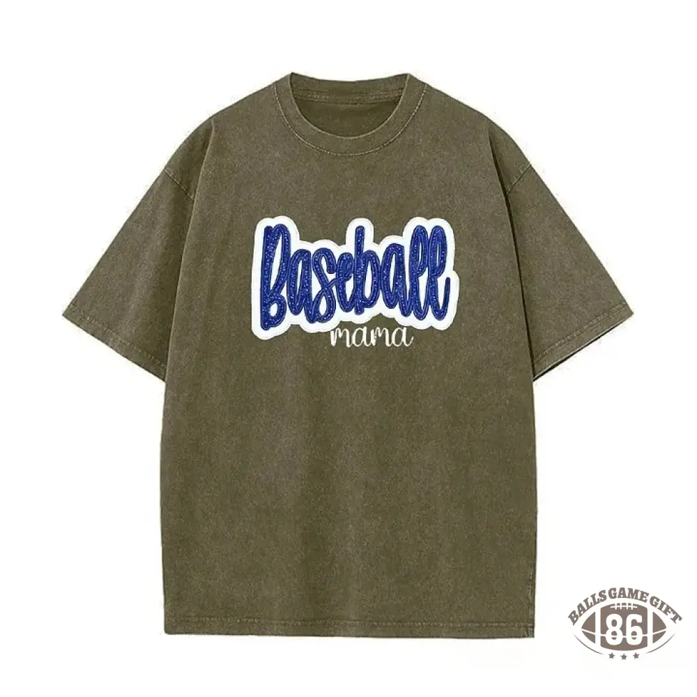 Personalized Custom Glitter Embroidered Baseball Mom Washed T-Shirt with Side Bow