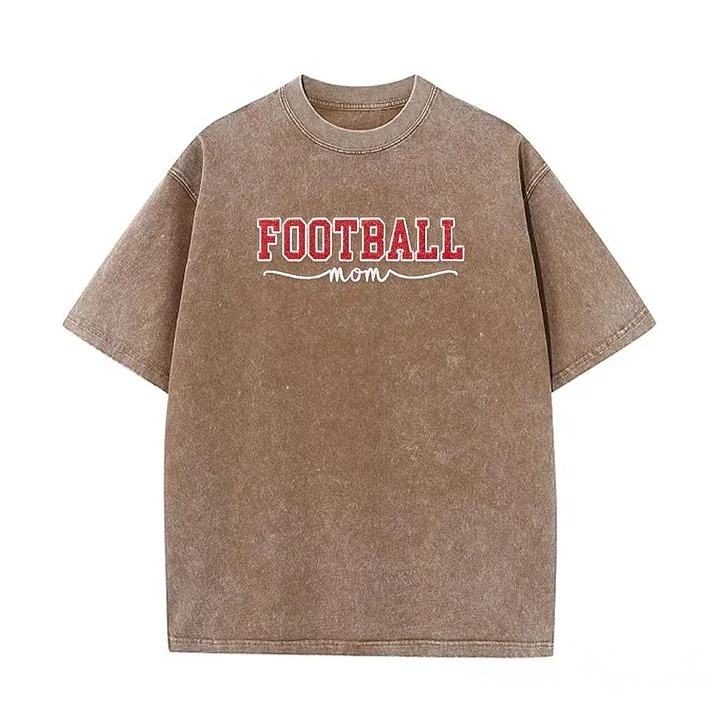 Glitter Embroidered Football Mom Proud Sport Mom Washed T-Shirt