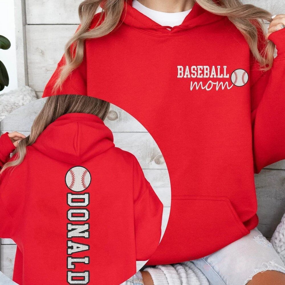 Baseball Mom Sweatshirt Glitter Embroidery Name or Team Name Hoodie