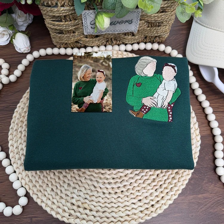 Custom Mama & Mom Portrait Embroidered Sweatshirt, Personalized Family Photo Crewneck, Mother's Day Gift