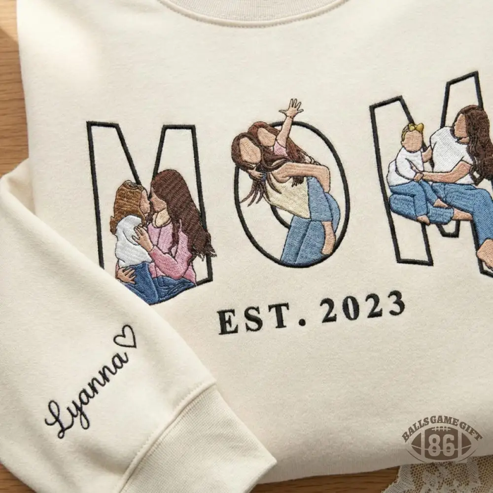Personalized Mama Sweatshirt with Custom Embroidered Family Portraits - Meaningful Mother's Day Gift for Moms
