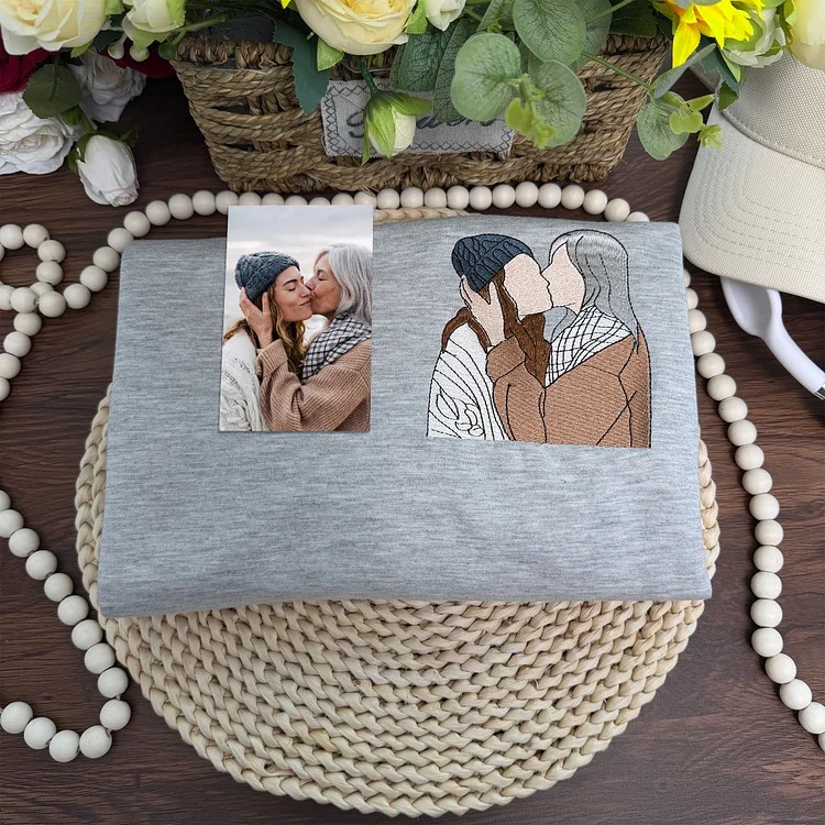 Custom Mama & Mom Portrait Embroidered Sweatshirt, Personalized Family Photo Crewneck, Mother's Day Gift