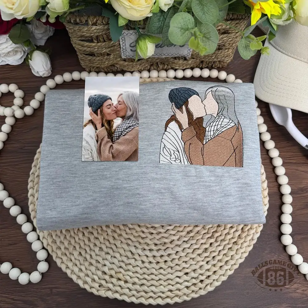 Custom Mama & Mom Portrait Embroidered Sweatshirt, Personalized Family Photo Crewneck, Mother's Day Gift