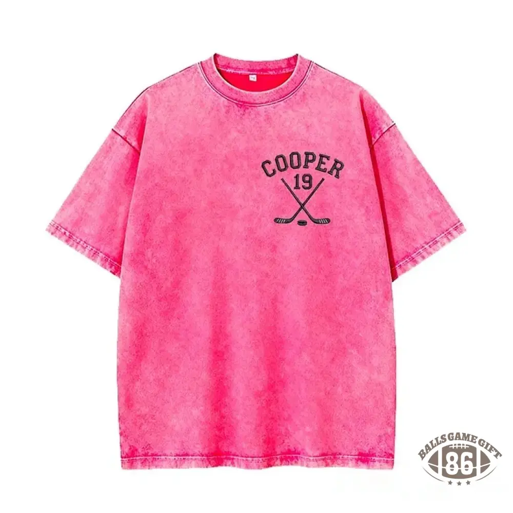 Personalized Custom Embroidered Hockey Washed T-Shirt with Side Crossed Hockey Sticks