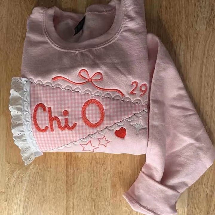 Custom Pennant Sweatshirt | Gingham Lace Applique Crewneck for Game Day Team Spirit