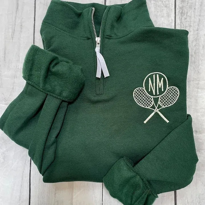 Monogram Tennis Sweatshirt Quarter Zip Personalized Tennis Ball Racket Pullover Monogrammed Tennis Player Gift