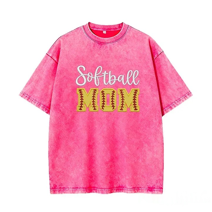 Softball DAD or MOM Applique Embroidery Personalized Washed T-Shirt