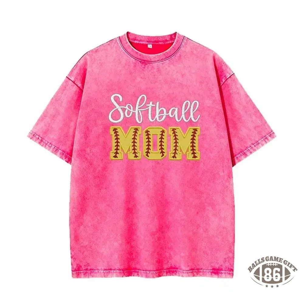 Softball DAD or MOM Applique Embroidery Personalized Washed T-Shirt