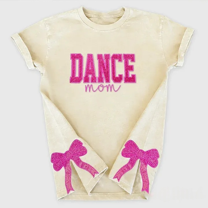 Personalized Embroidered Dance Mom Washed T-Shirt with Kids Name on Sleeve
