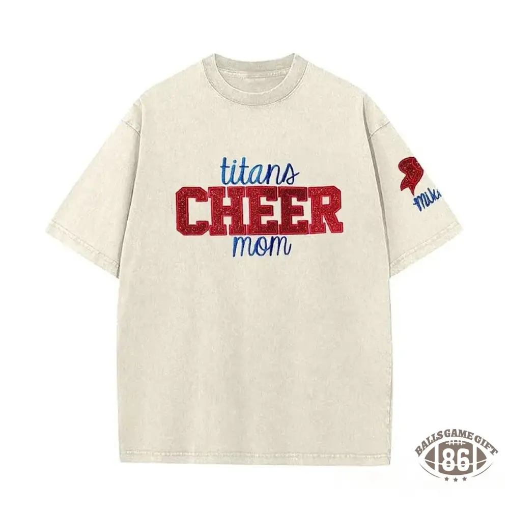 Personalized Custom Glitter Embroidered Cheer Mom Washed T-Shirt