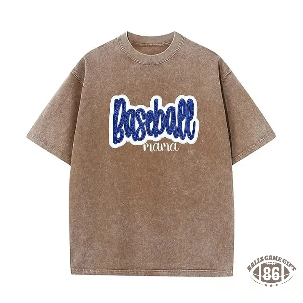 Personalized Custom Glitter Embroidered Baseball Mom Washed T-Shirt with Side Bow