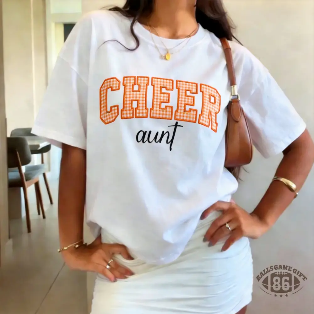 Cheer Aunt Custom Name T‑Shirt, Bow Graphic Crewneck, Cheer Game Day Gift 