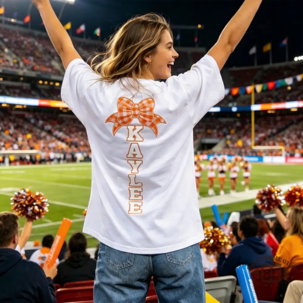Cheer Aunt Custom Name T‑Shirt, Bow Graphic Crewneck, Cheer Game Day Gift 