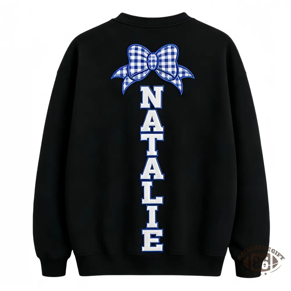 Cheer Mom Crewneck Sweatshirt Custom Name & Plaid Bow On Back Cheer Game Day Gift For Cheer Mom