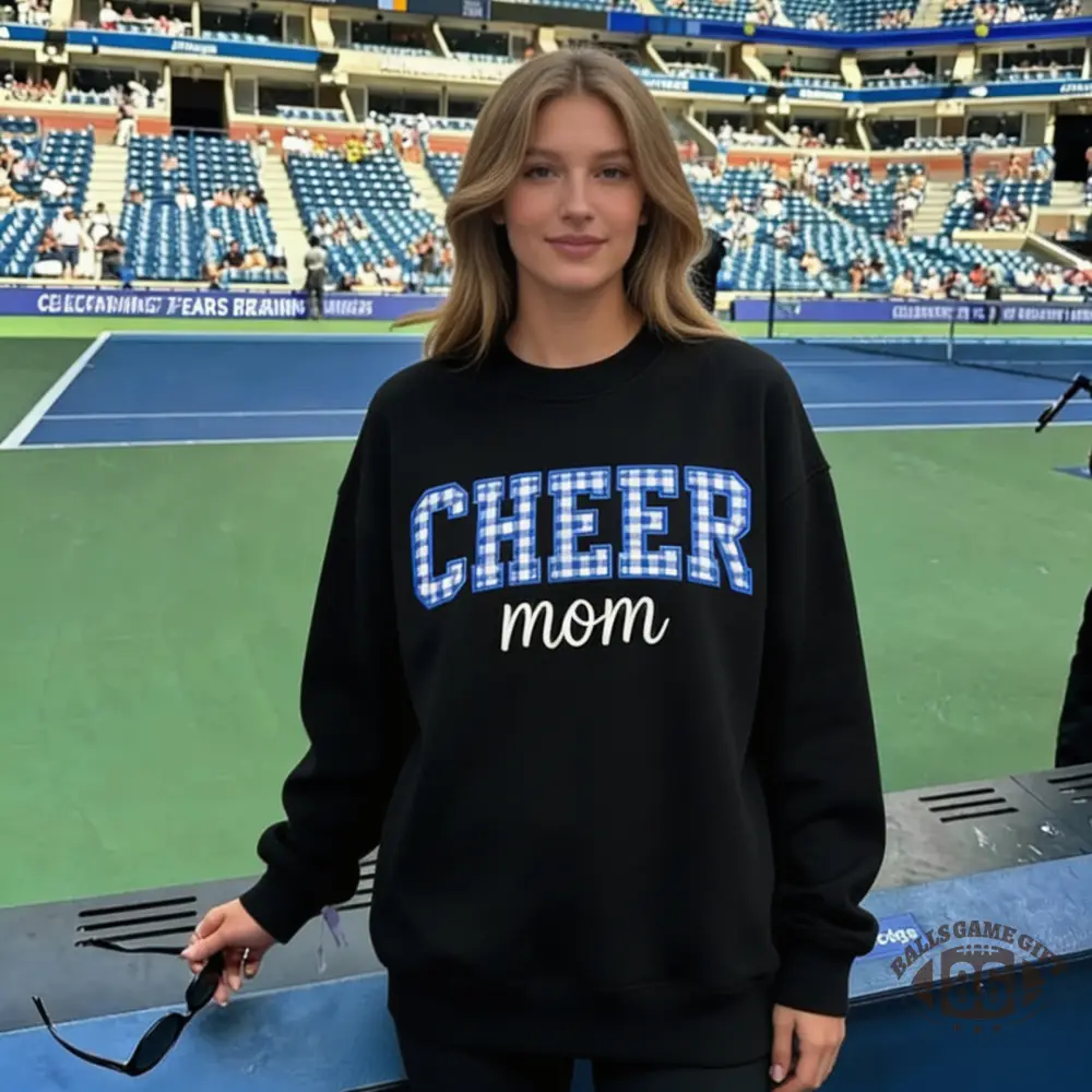 Cheer Mom Crewneck Sweatshirt Custom Name & Plaid Bow On Back Cheer Game Day Gift For Cheer Mom
