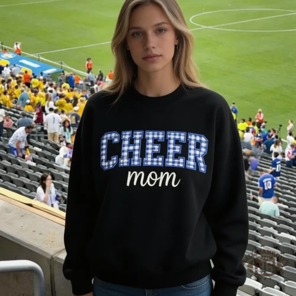 Cheer Mom Crewneck Sweatshirt Custom Name & Plaid Bow On Back Cheer Game Day Gift For Cheer Mom