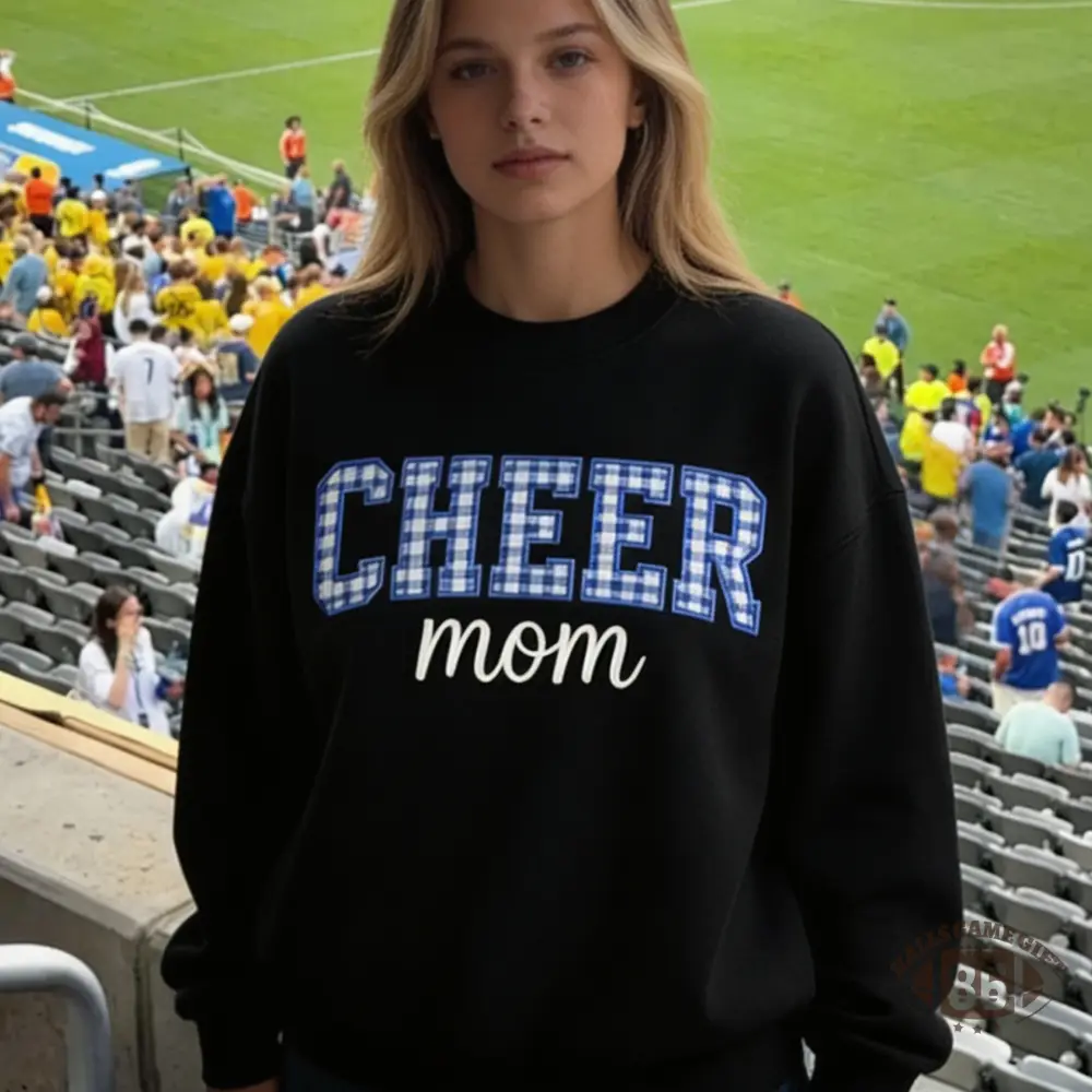 Cheer Mom Crewneck Sweatshirt Custom Name & Plaid Bow On Back Cheer Game Day Gift For Cheer Mom