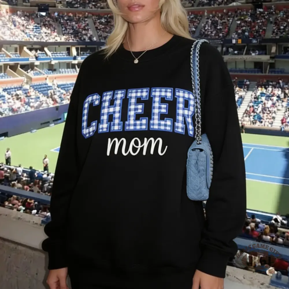 Cheer Mom Crewneck Sweatshirt Custom Name & Plaid Bow On Back Cheer Game Day Gift For Cheer Mom
