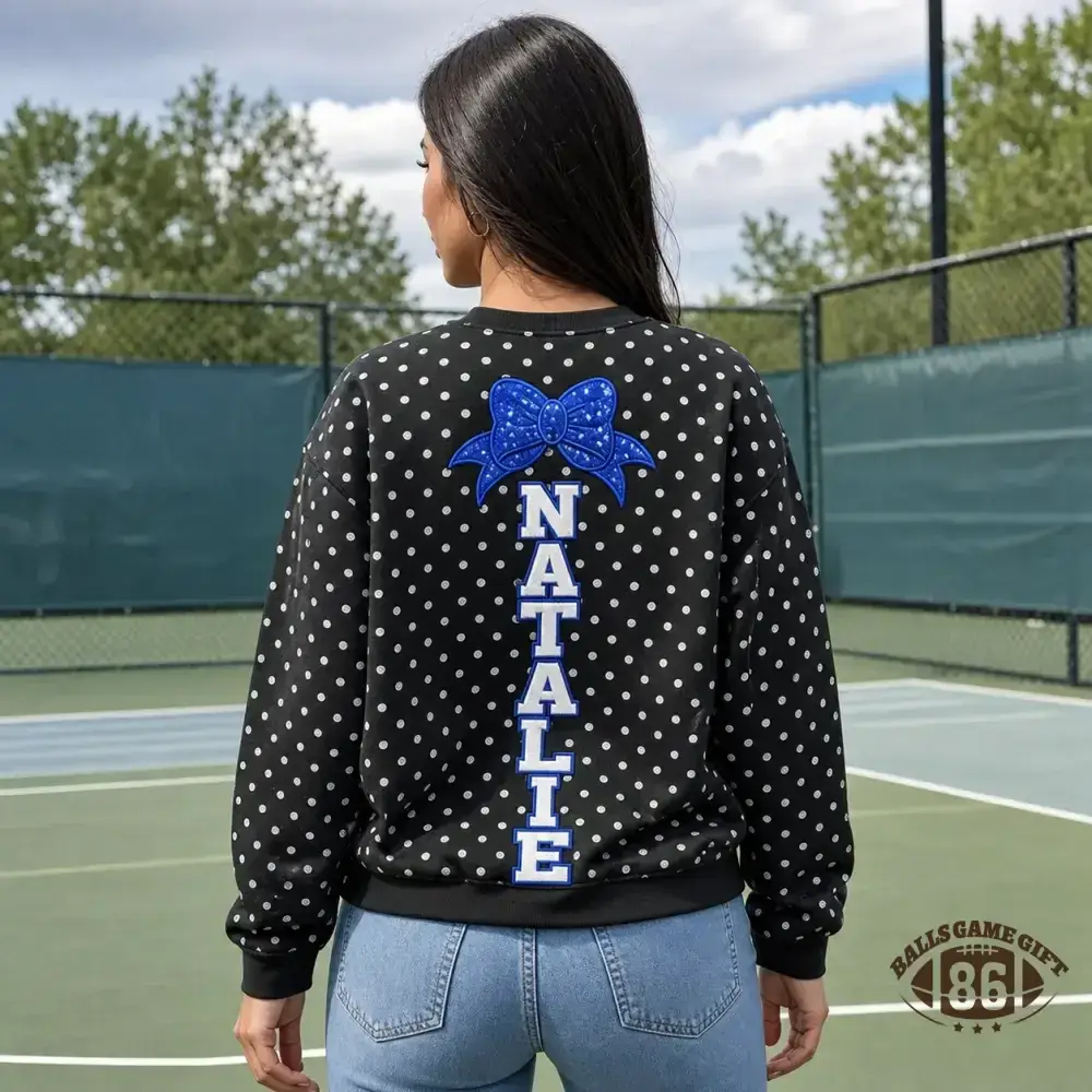 Custom Cheer Mom Polka Dot Crewneck Sweatshirt Sequin Bow Personalized Name Sweatshirt