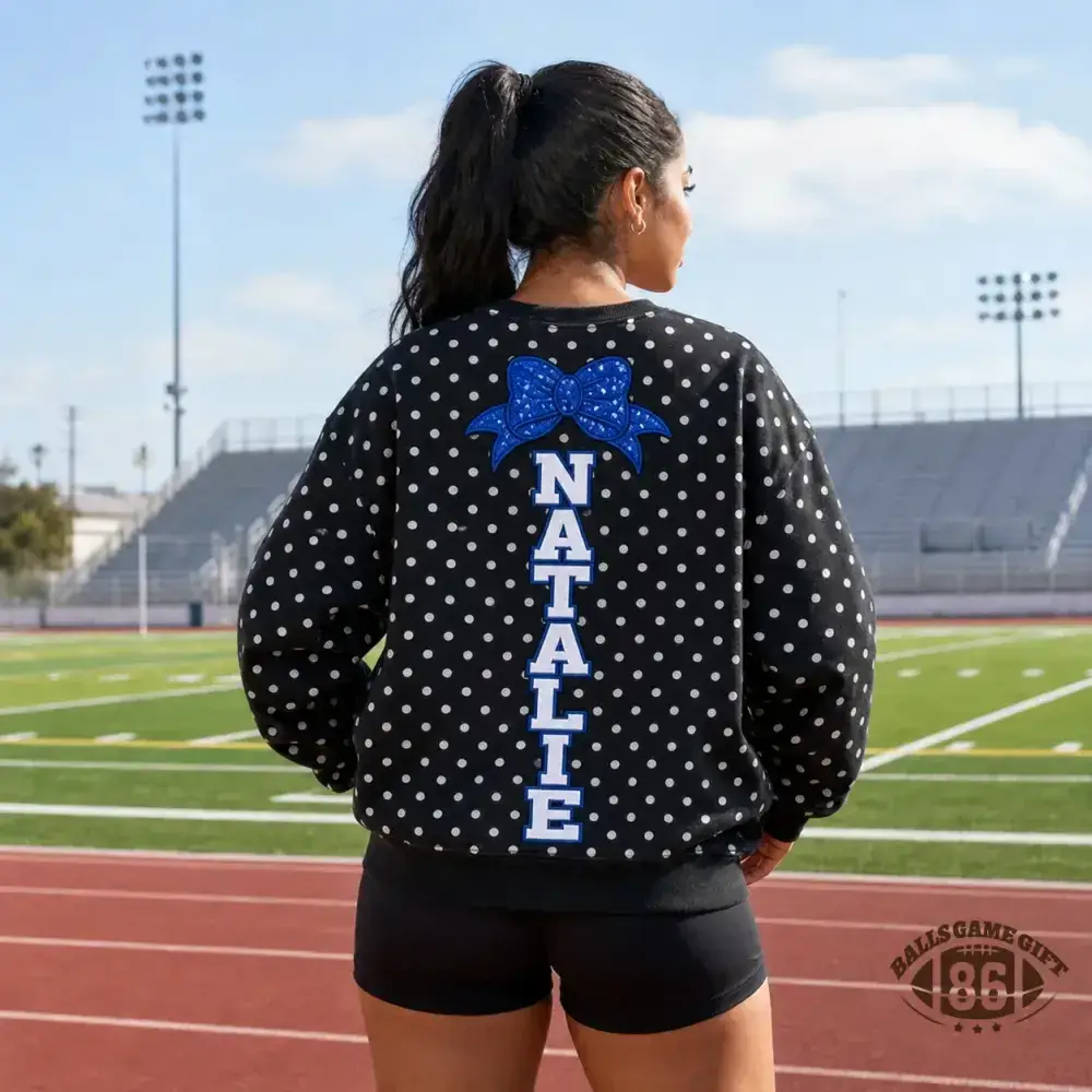 Custom Cheer Mom Polka Dot Crewneck Sweatshirt Sequin Bow Personalized Name Sweatshirt