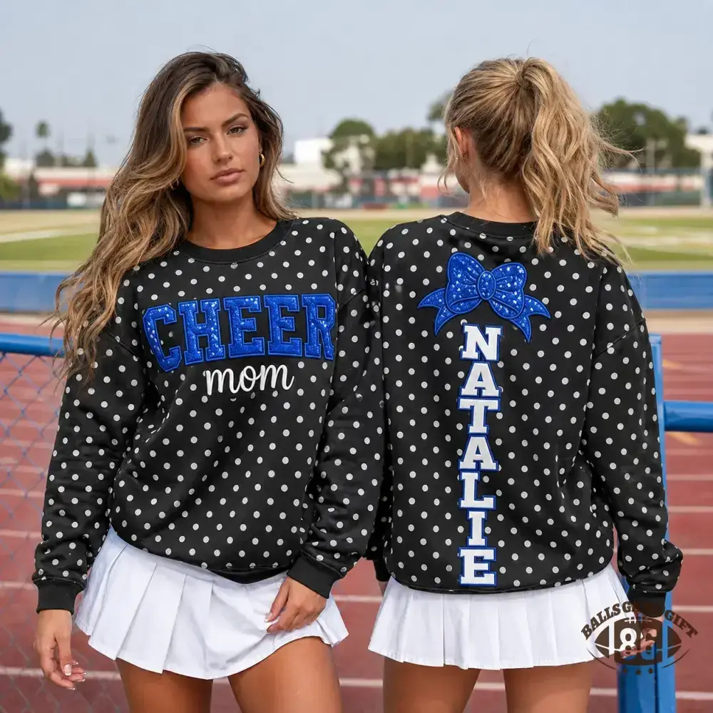 Custom Cheer Mom Polka Dot Crewneck Sweatshirt Sequin Bow Personalized Name Sweatshirt