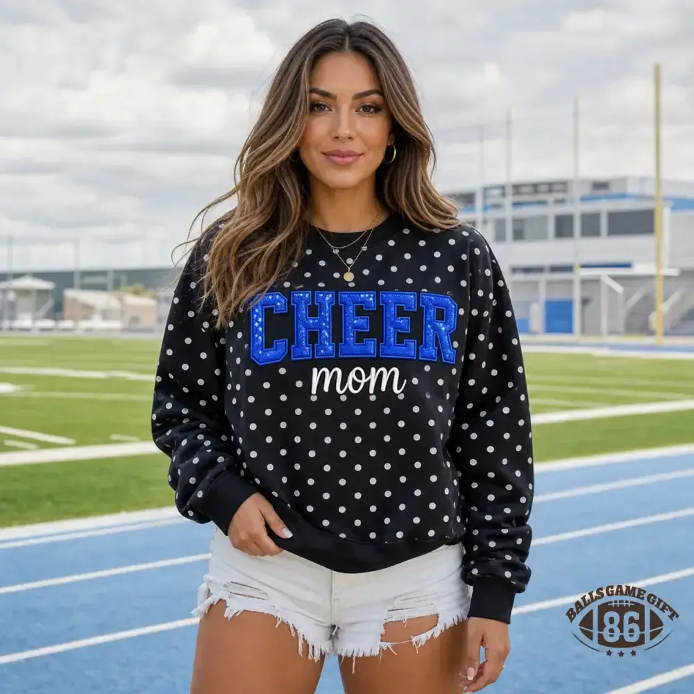 Custom Cheer Mom Polka Dot Crewneck Sweatshirt Sequin Bow Personalized Name Sweatshirt