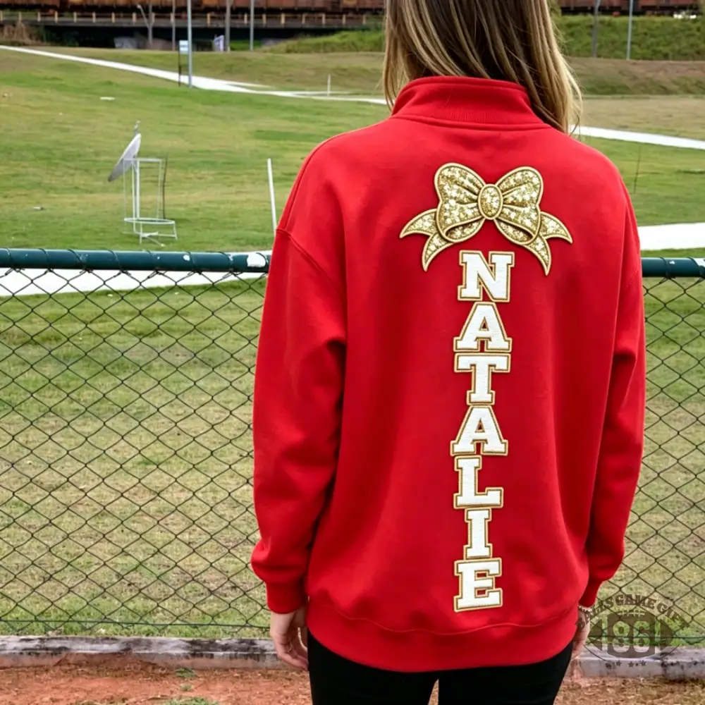 Cheer Mom Quarter Zip Sweatshirt, Custom Name Sequin Bow Gift for Cheer Mom Game Day Outfit