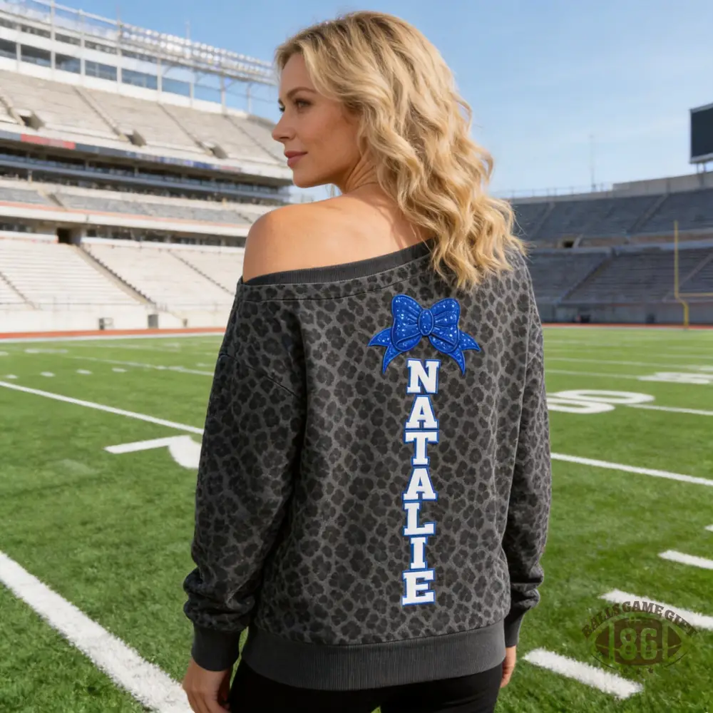 Cheer Sequin Mom Off‑Shoulder Sweatshirt, Leopard Game Day Sweatshirt
