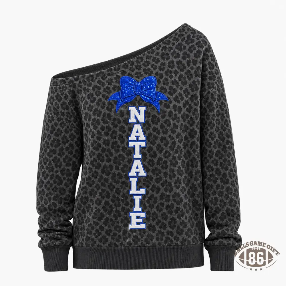 Cheer Sequin Mom Off‑Shoulder Sweatshirt, Leopard Game Day Sweatshirt