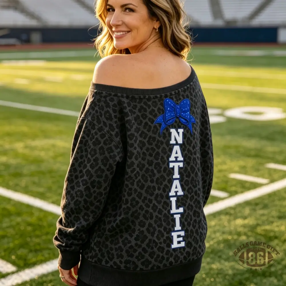 Cheer Sequin Mom Off‑Shoulder Sweatshirt, Leopard Game Day Sweatshirt