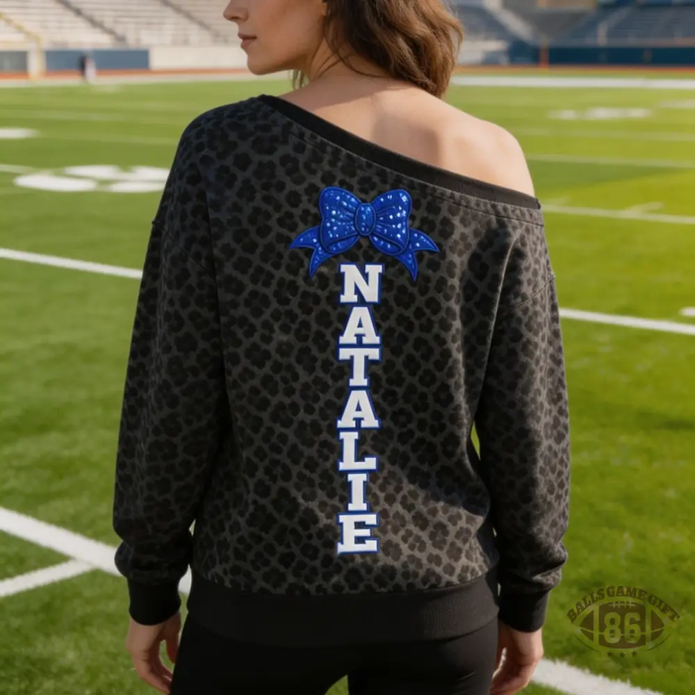 Cheer Sequin Mom Off‑Shoulder Sweatshirt, Leopard Game Day Sweatshirt